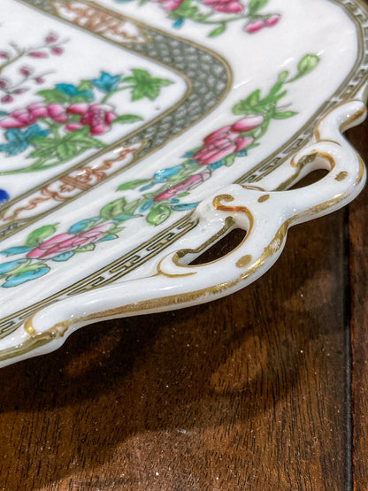 Antique Coalport Indian Tree Three Piece Cream Sugar Serving Tray Porcelain Set