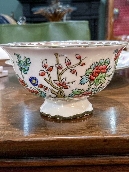Antique Coalport Indian Tree Three Piece Cream Sugar Serving Tray Porcelain Set