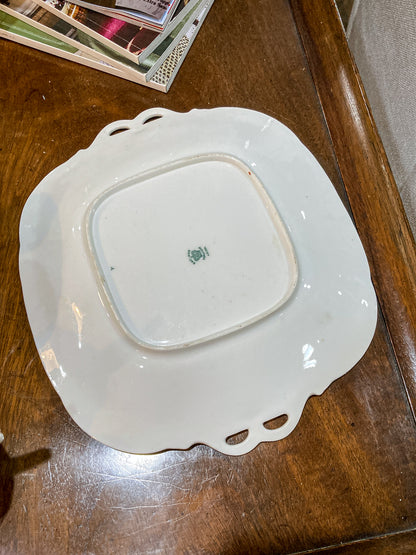 Antique Coalport Indian Tree Three Piece Cream Sugar Serving Tray Porcelain Set