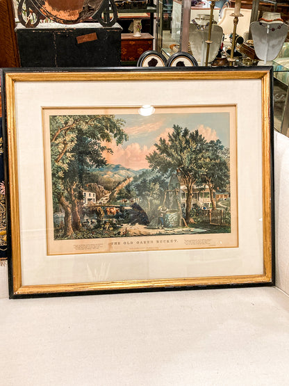 Antique Currier & Ives Frances Flora Palmer Old Oaken Bucket Framed Lithograph