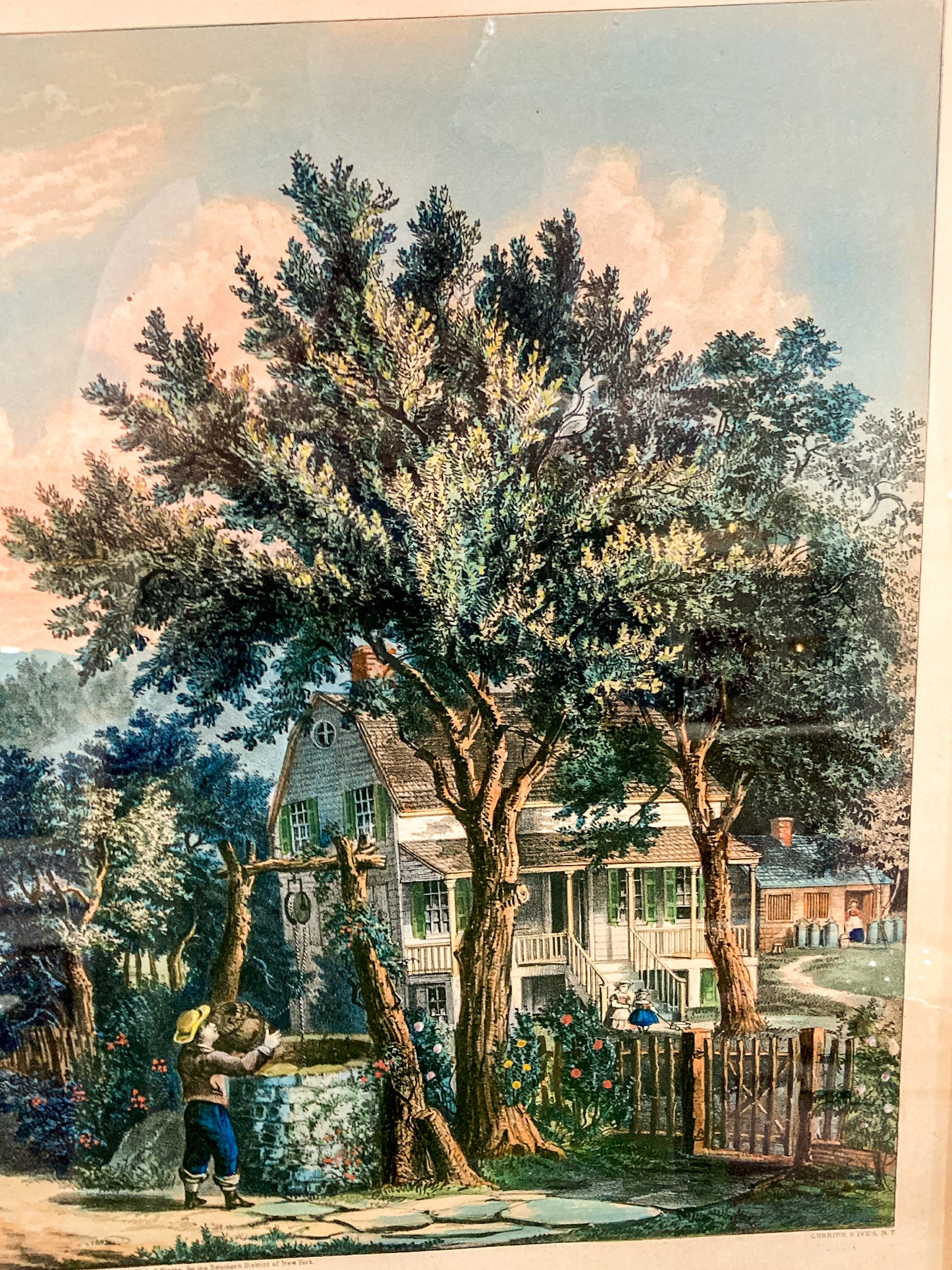 Antique Currier & Ives Frances Flora Palmer Old Oaken Bucket Framed Lithograph