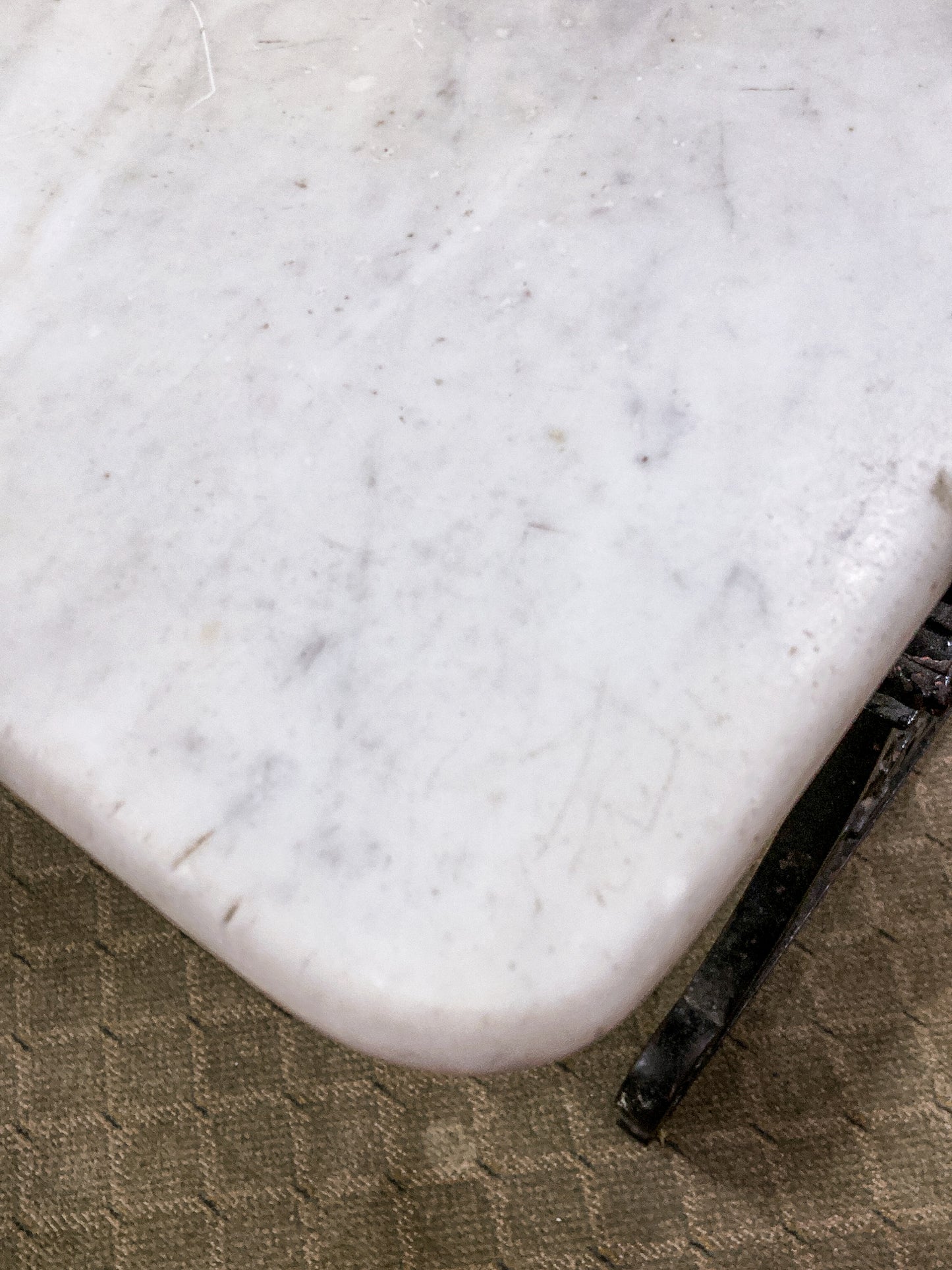 Antique Late 19th Century French Marble Top Iron Legged Square Table