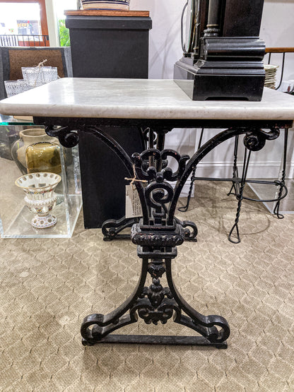 Antique Late 19th Century French Marble Top Iron Legged Square Table