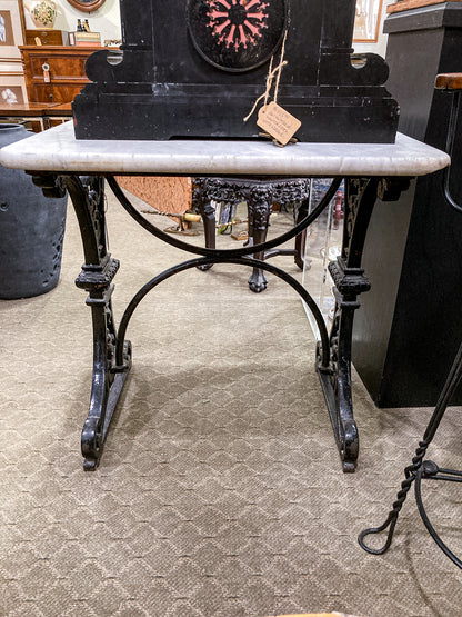Antique Late 19th Century French Marble Top Iron Legged Square Table