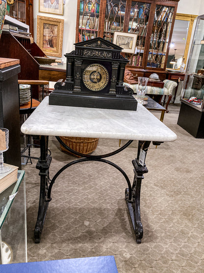 Antique Late 19th Century French Marble Top Iron Legged Square Table