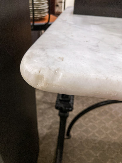 Antique Late 19th Century French Marble Top Iron Legged Square Table
