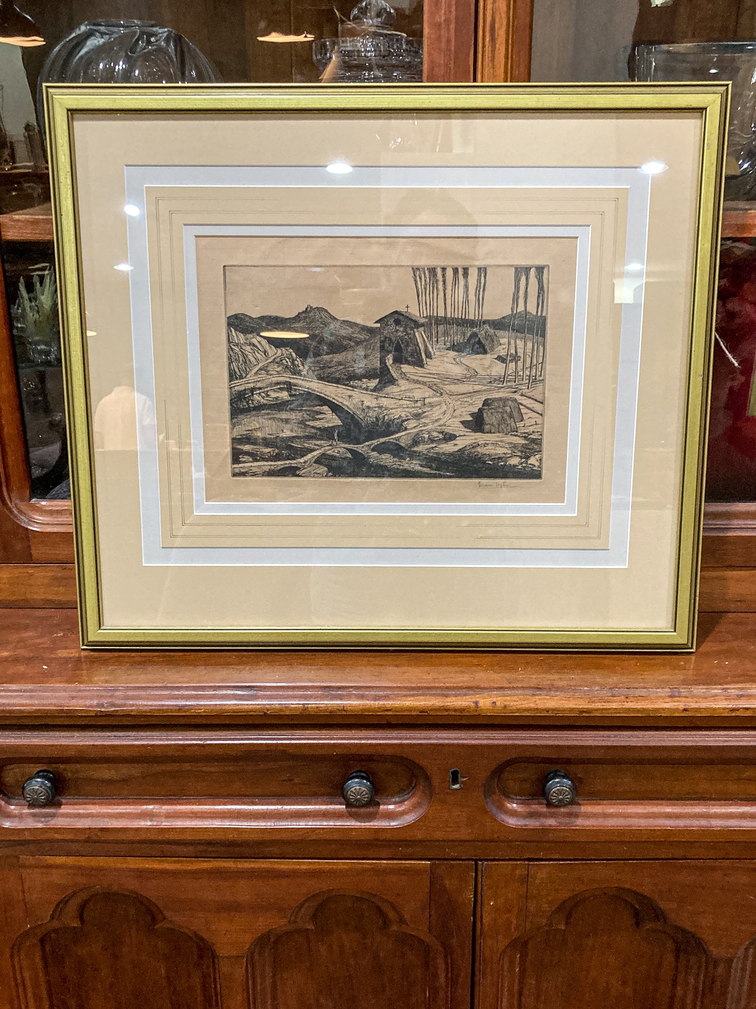 Antique Edward Bouverie Hoyton St. Hubert's Chapel Framed Landscape Etching