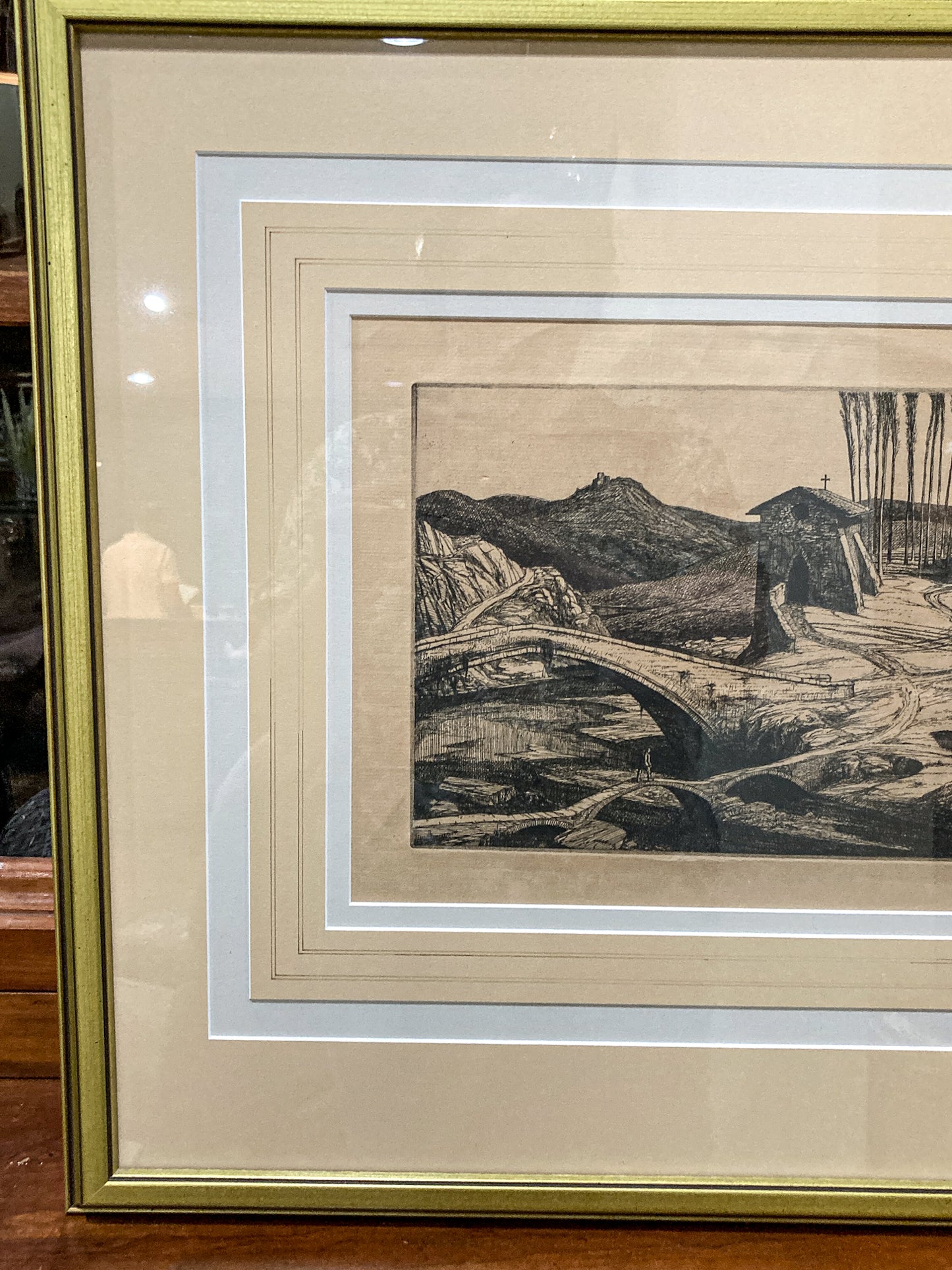 Antique Edward Bouverie Hoyton St. Hubert's Chapel Framed Landscape Etching