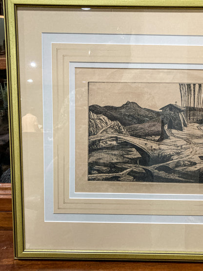 Antique Edward Bouverie Hoyton St. Hubert's Chapel Framed Landscape Etching
