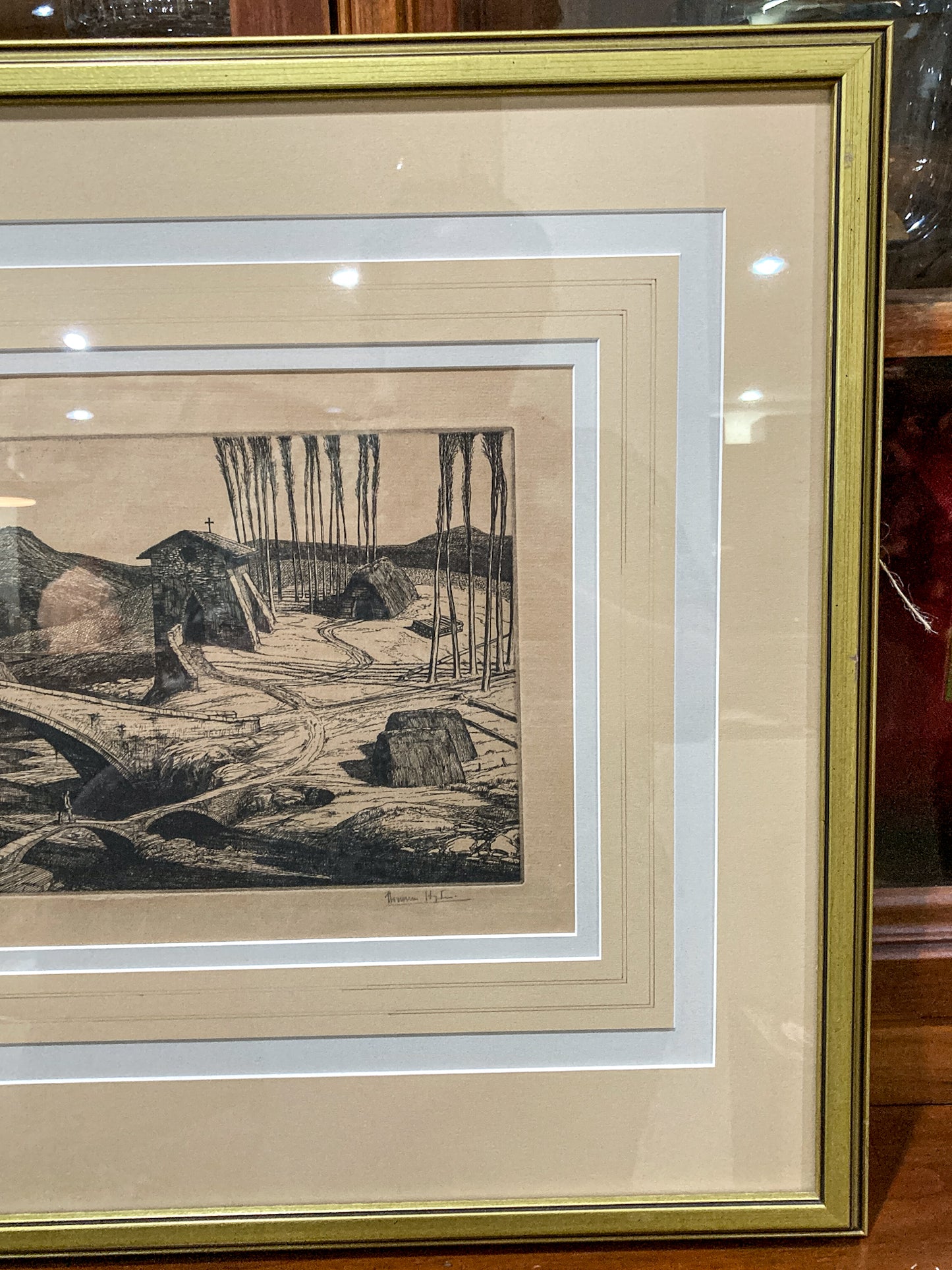 Antique Edward Bouverie Hoyton St. Hubert's Chapel Framed Landscape Etching