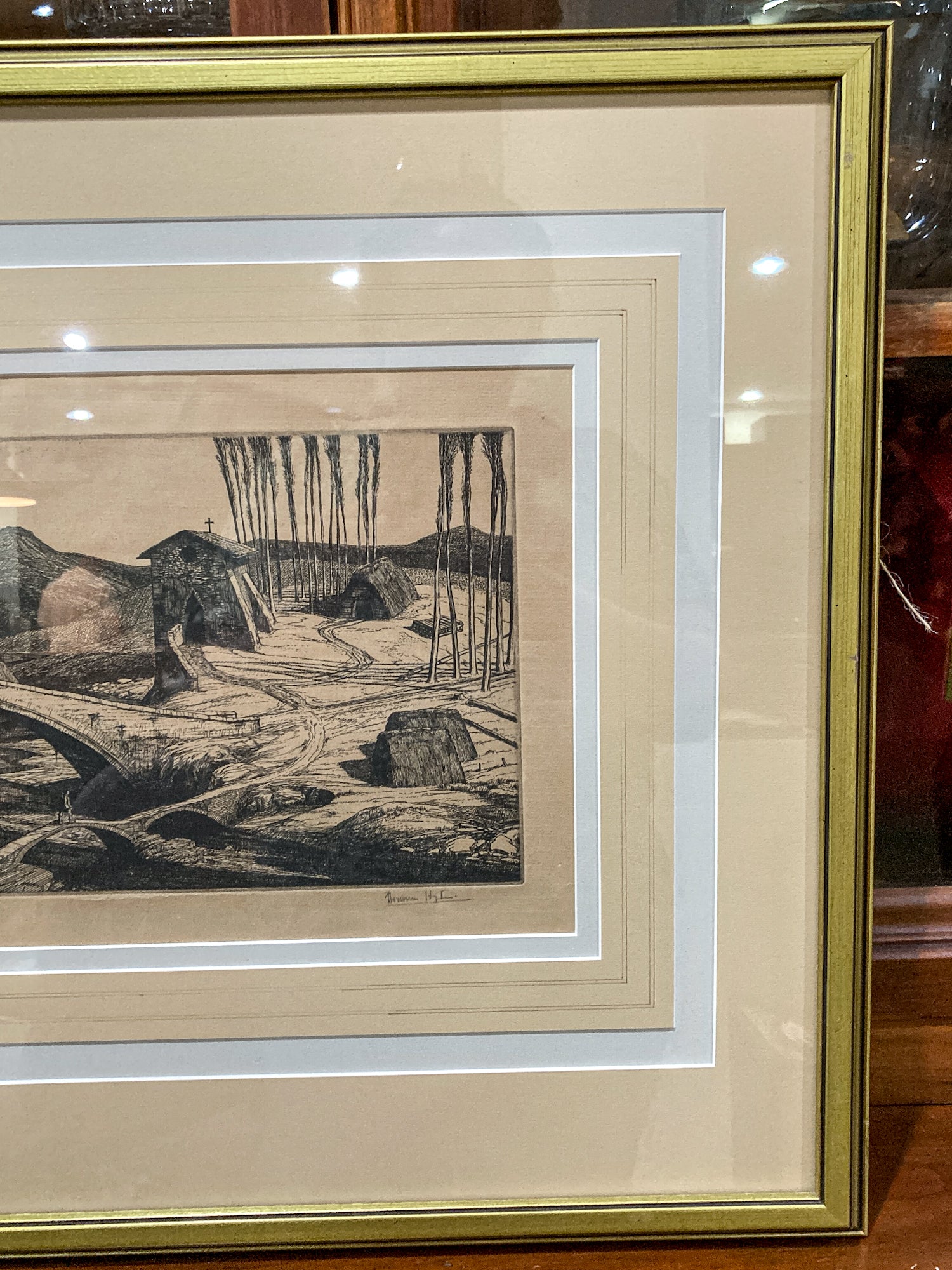 Antique Edward Bouverie Hoyton St. Hubert's Chapel Framed Landscape Etching
