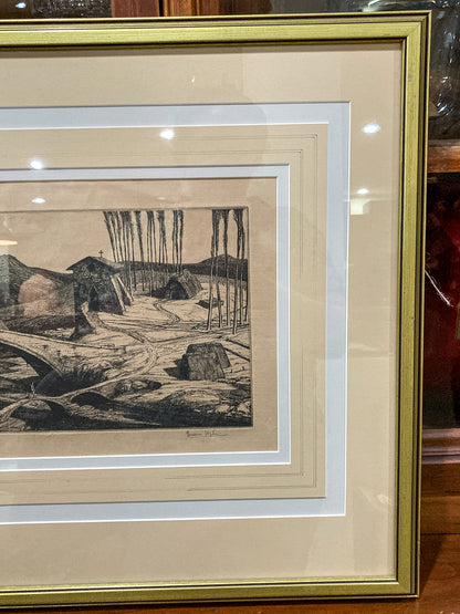 Antique Edward Bouverie Hoyton St. Hubert's Chapel Framed Landscape Etching