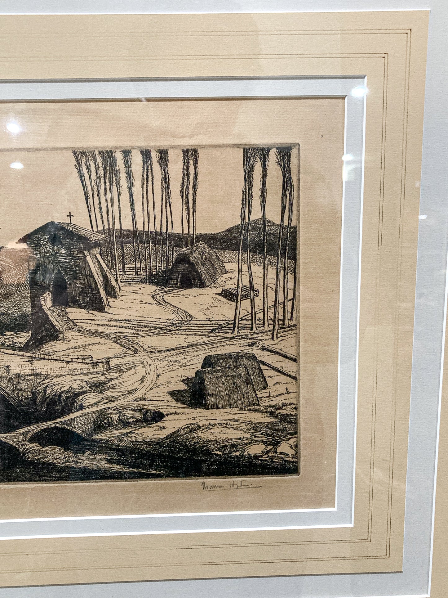Antique Edward Bouverie Hoyton St. Hubert's Chapel Framed Landscape Etching