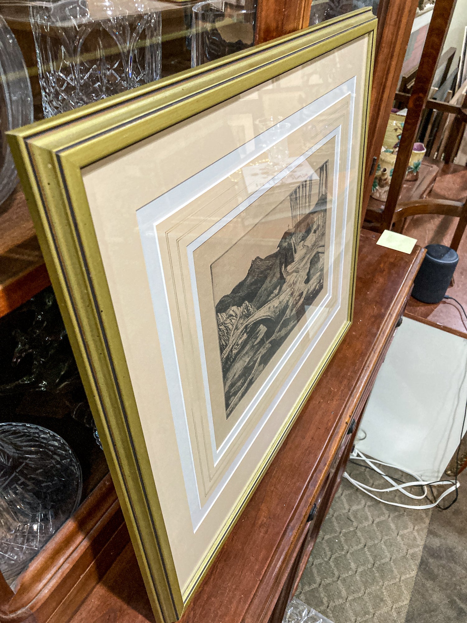 Antique Edward Bouverie Hoyton St. Hubert's Chapel Framed Landscape Etching