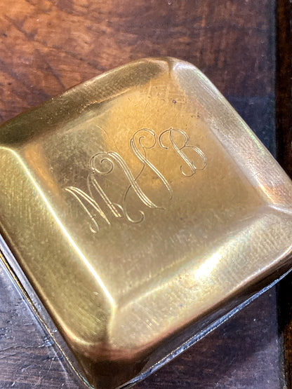 Antique Early 20th Century Edwardian Monogram Square Brass Pill Box