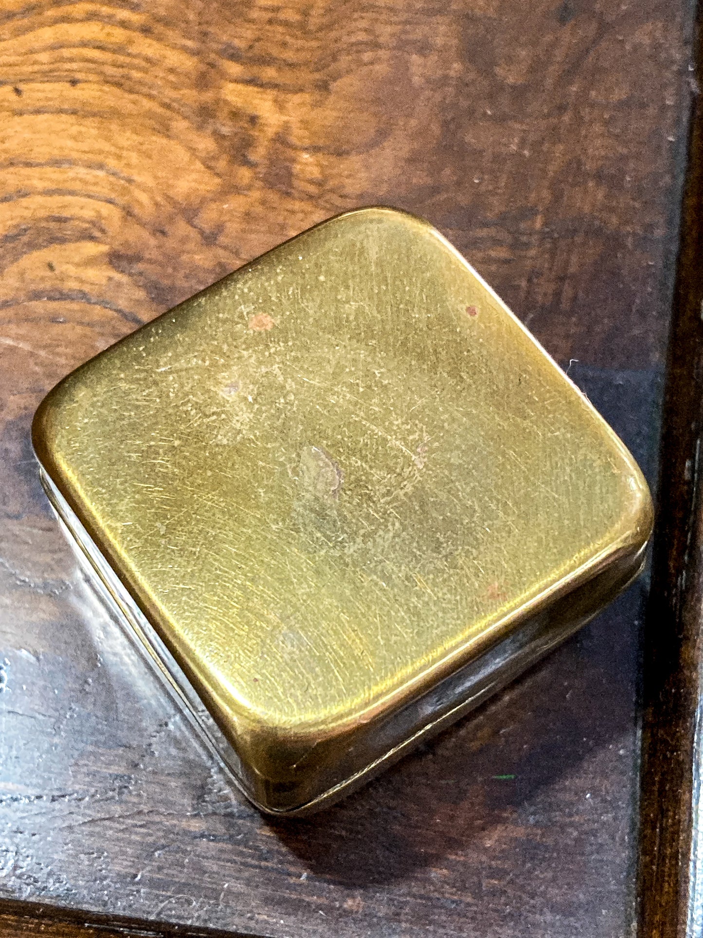 Antique Early 20th Century Edwardian Monogram Square Brass Pill Box