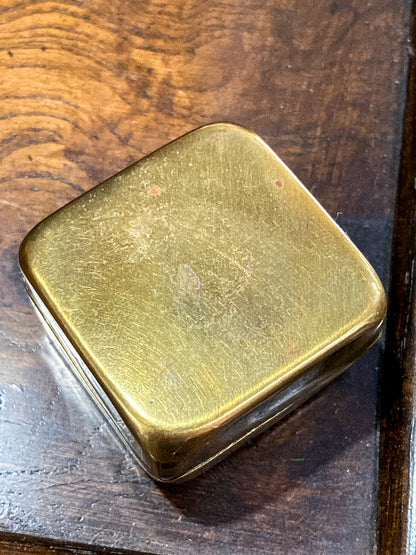 Antique Early 20th Century Edwardian Monogram Square Brass Pill Box