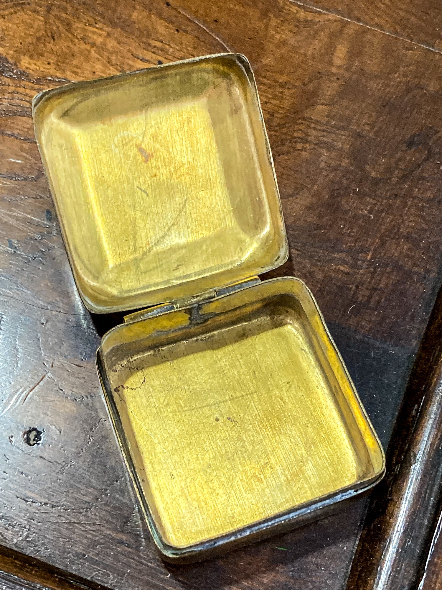 Antique Early 20th Century Edwardian Monogram Square Brass Pill Box