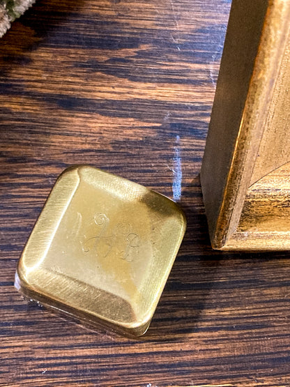 Antique Early 20th Century Edwardian Monogram Square Brass Pill Box