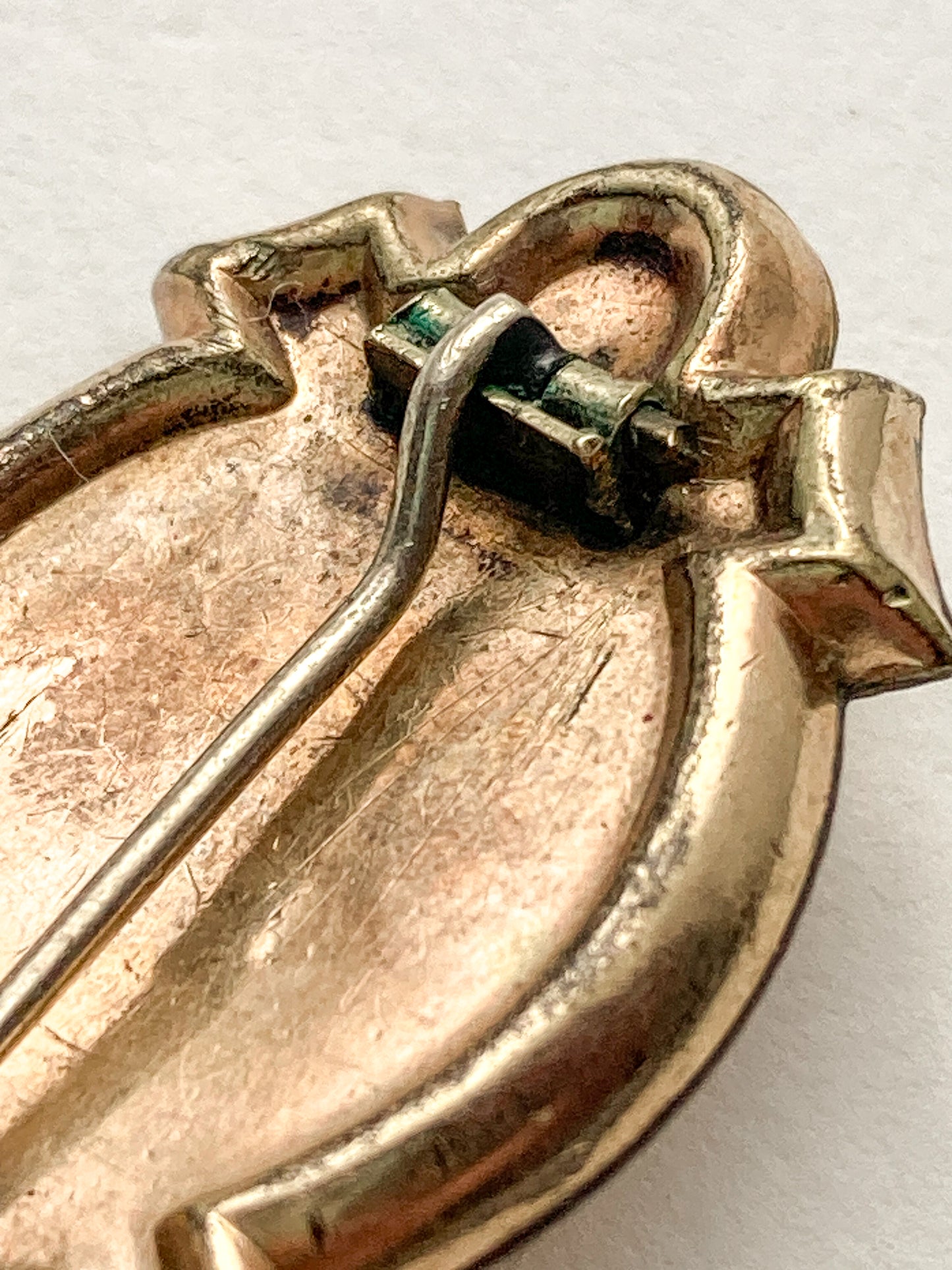 Antique Engraved Yellow Gold Filled Seed Pearl Ornate Brooch Pin