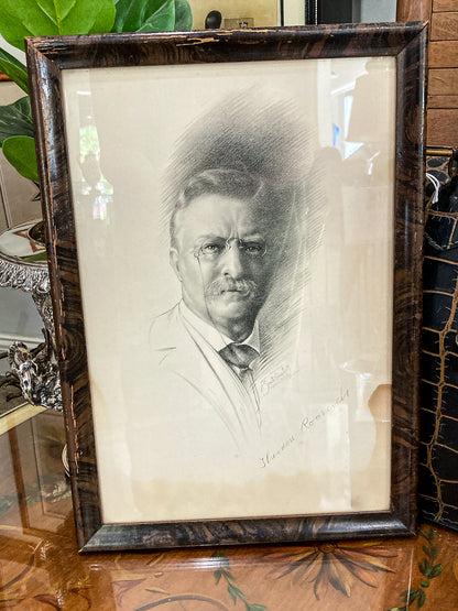 Antique Fannie Soule Campbell Theodore Roosevelt Framed Lithographic Portrait