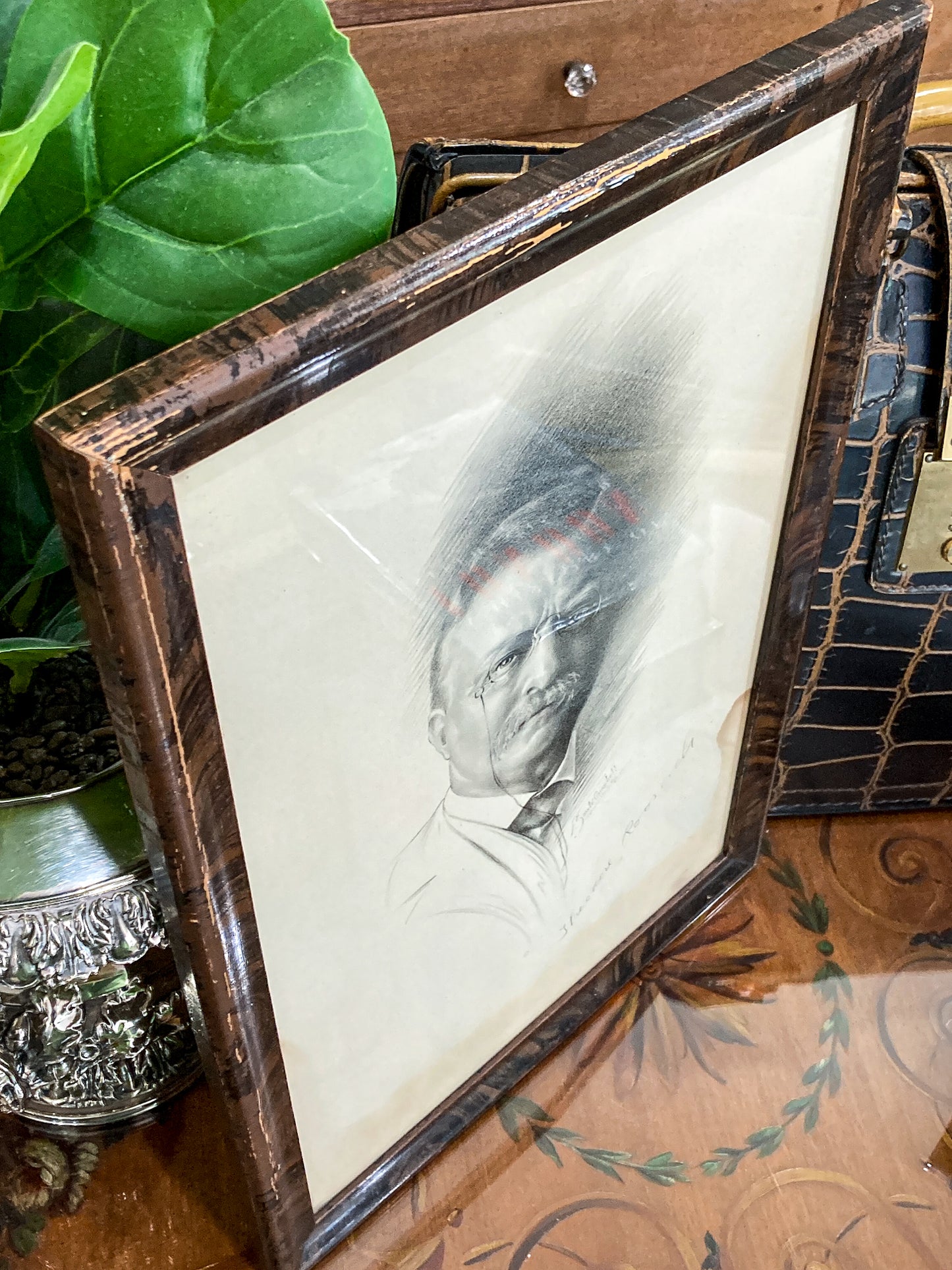 Antique Fannie Soule Campbell Theodore Roosevelt Framed Lithographic Portrait