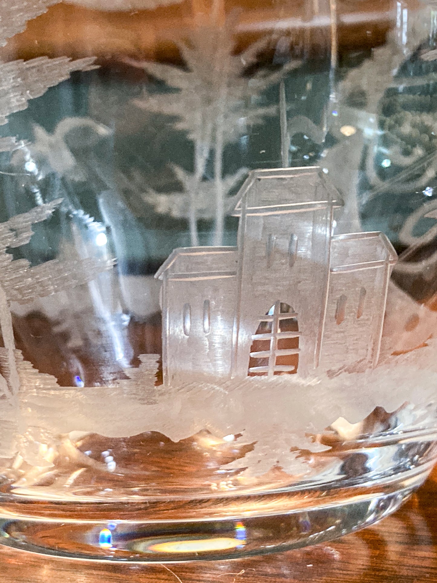 Antique Lobmeyr Style Stag Hunt Motif Etched Clear Glass Pitcher
