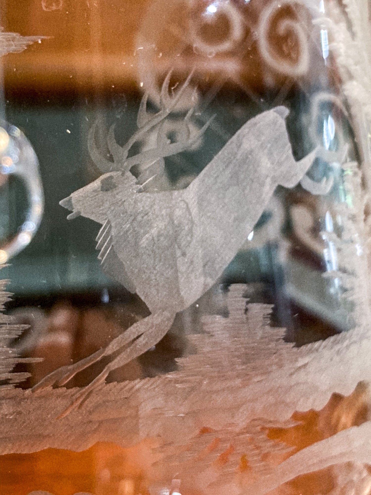 Antique Lobmeyr Style Stag Hunt Motif Etched Clear Glass Pitcher