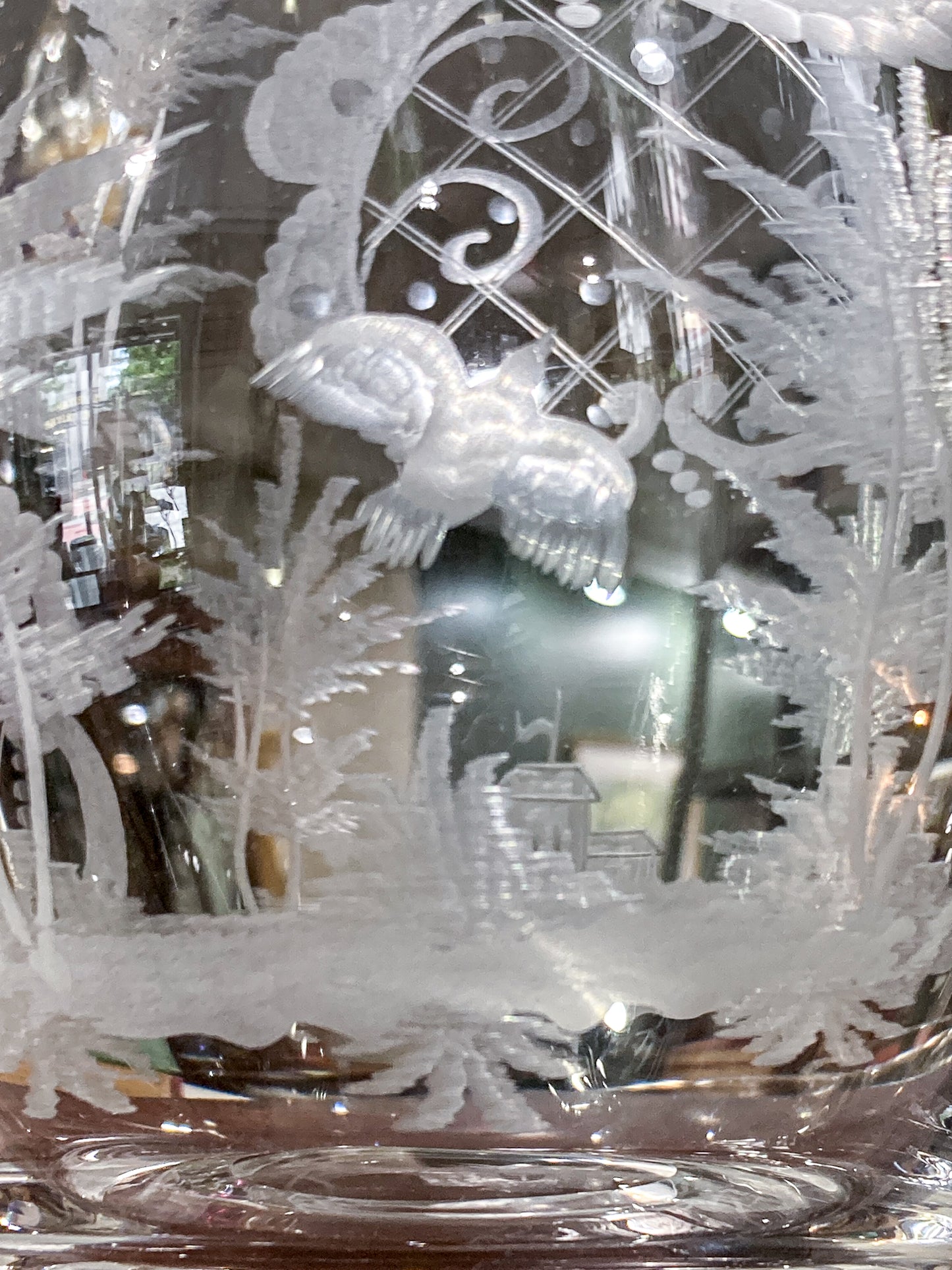 Antique Lobmeyr Style Stag Hunt Motif Etched Clear Glass Pitcher