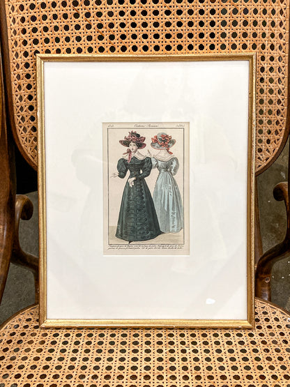 Framed Antique French 19th Century 1825 Parisian Fashion Plate Print