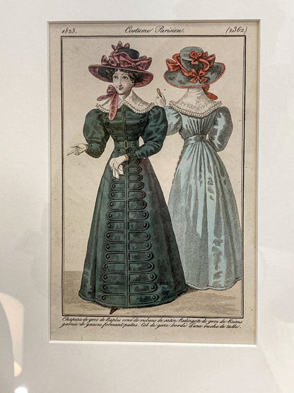 Framed Antique French 19th Century 1825 Parisian Fashion Plate Print