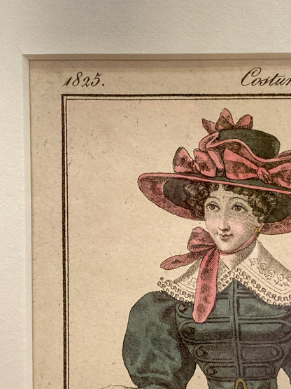 Framed Antique French 19th Century 1825 Parisian Fashion Plate Print