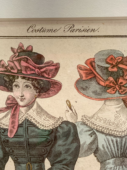 Framed Antique French 19th Century 1825 Parisian Fashion Plate Print