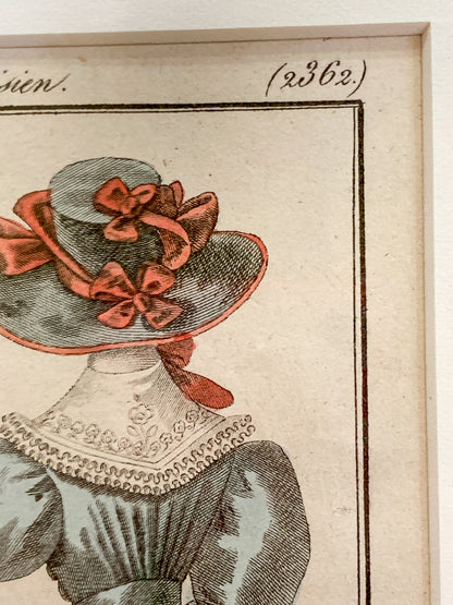 Framed Antique French 19th Century 1825 Parisian Fashion Plate Print