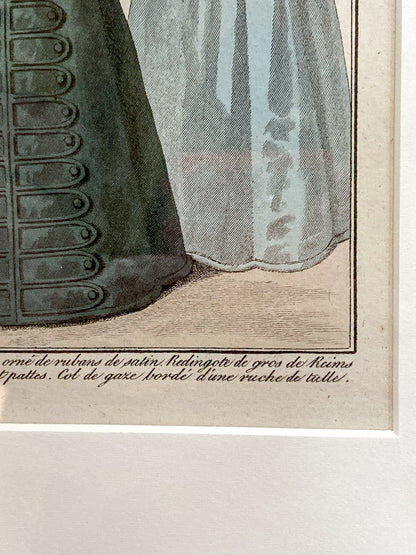 Framed Antique French 19th Century 1825 Parisian Fashion Plate Print