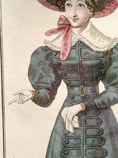 Framed Antique French 19th Century 1825 Parisian Fashion Plate Print