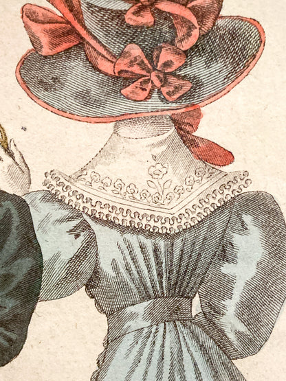 Framed Antique French 19th Century 1825 Parisian Fashion Plate Print