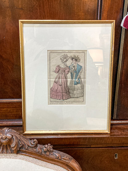 Framed Antique French 19th Century 1826 Parisian Fashion Plate Print