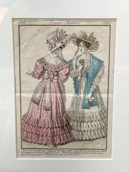 Framed Antique French 19th Century 1826 Parisian Fashion Plate Print