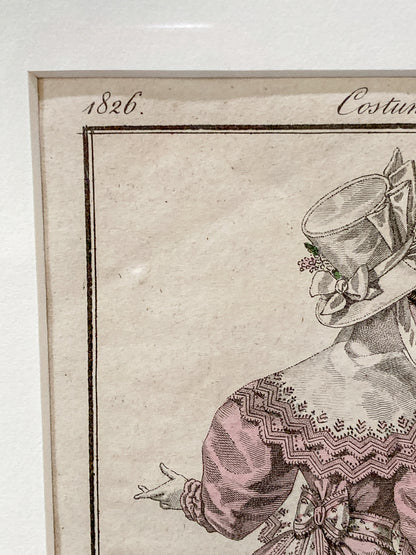 Framed Antique French 19th Century 1826 Parisian Fashion Plate Print