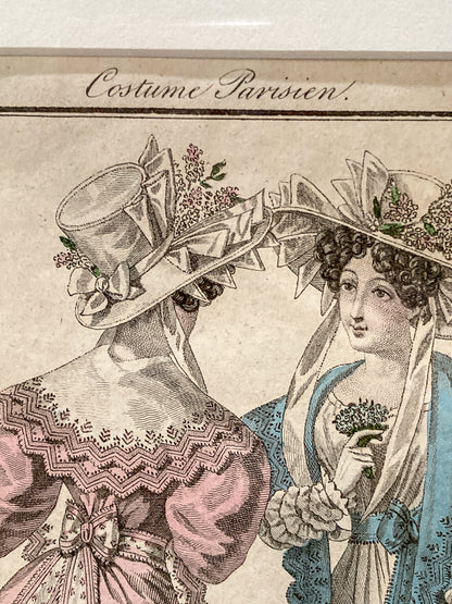 Framed Antique French 19th Century 1826 Parisian Fashion Plate Print