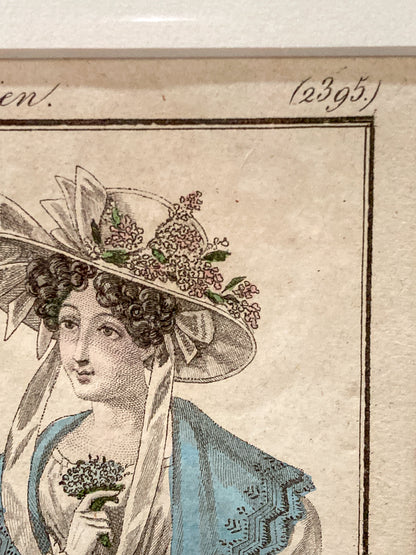 Framed Antique French 19th Century 1826 Parisian Fashion Plate Print