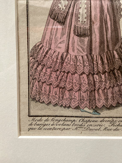 Framed Antique French 19th Century 1826 Parisian Fashion Plate Print