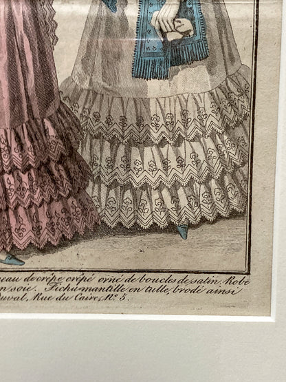 Framed Antique French 19th Century 1826 Parisian Fashion Plate Print