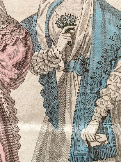 Framed Antique French 19th Century 1826 Parisian Fashion Plate Print