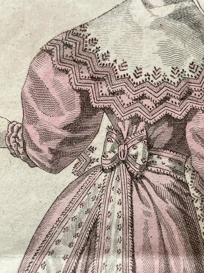 Framed Antique French 19th Century 1826 Parisian Fashion Plate Print