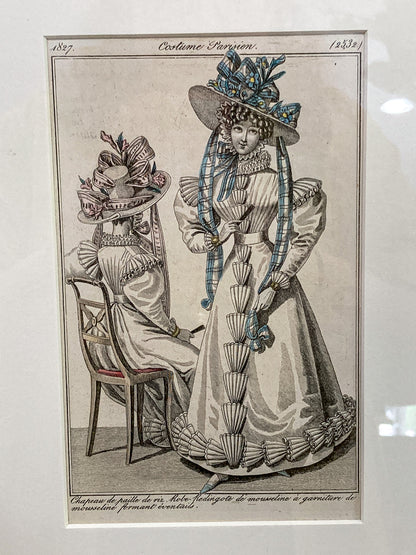 Framed Antique French 19th Century 1827 Parisian Fashion Plate Print