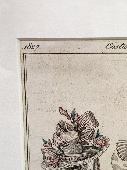 Framed Antique French 19th Century 1827 Parisian Fashion Plate Print