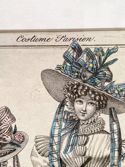 Framed Antique French 19th Century 1827 Parisian Fashion Plate Print