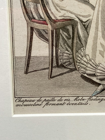 Framed Antique French 19th Century 1827 Parisian Fashion Plate Print